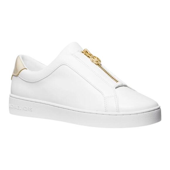 Michael Kors Women's Keaton Zip Up Slip On Sneakers White Gold Size 5 - Picture 1 of 4